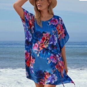 Johnny Was Blue Floral Rayon/Silk Dress Sz Med